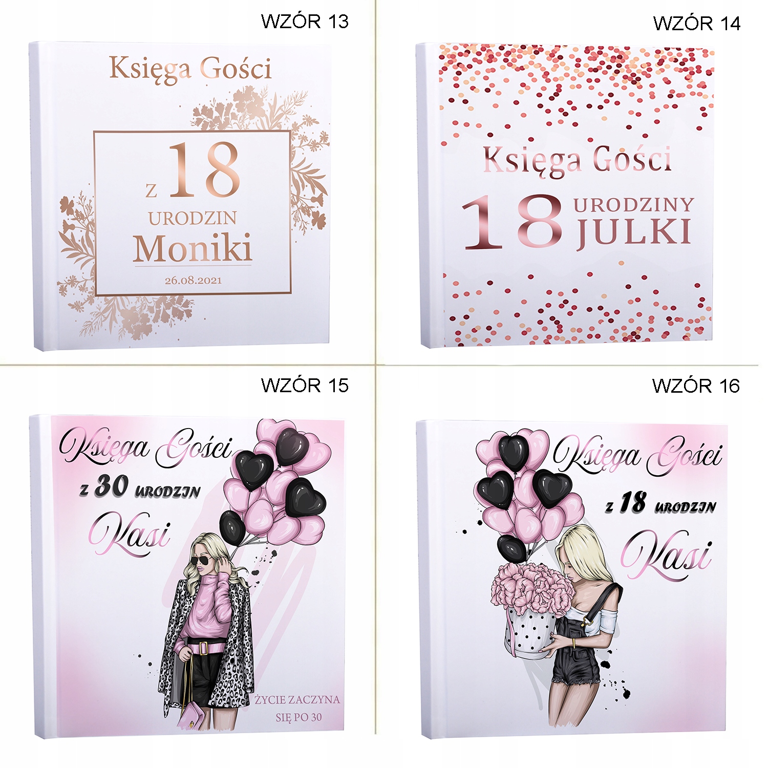 KSIĘGA GOŚCI karty BIAŁE na18-stke URODZINY z twój nadruk Kolor dominujący biały