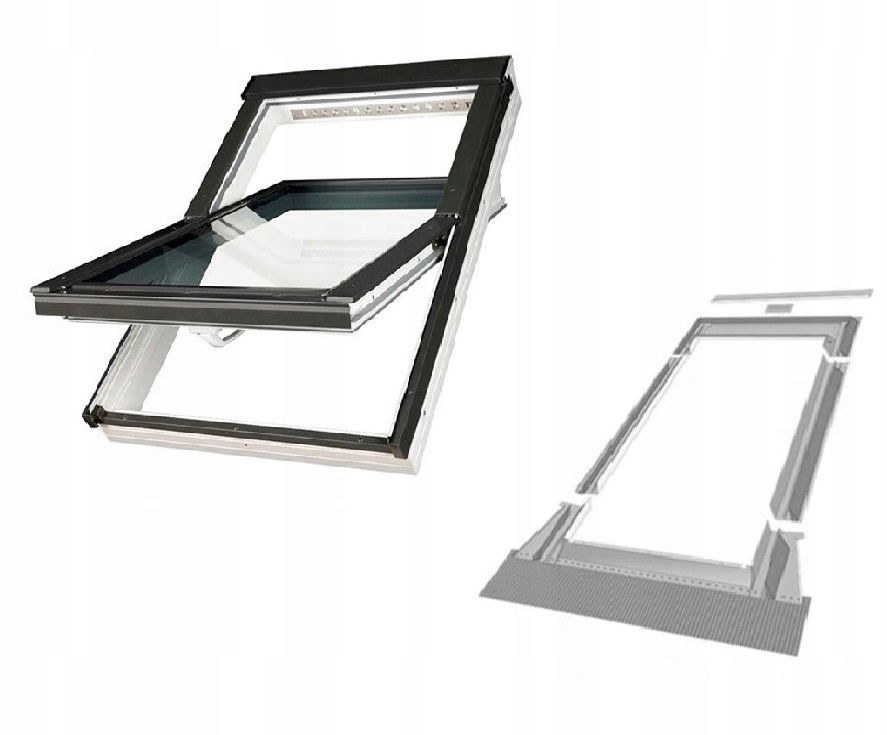Okno dachowe 3 szybowe Pvc OptiLight Tlp U4 66x98 kołnierz Ral 7022