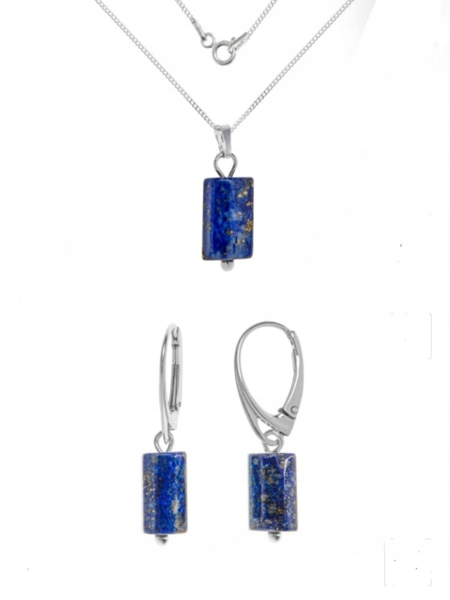 Stříbrný Komplet Přírodní Kámen Lapis Lazuli Stříbro 925 Náušnice Náhrdelník