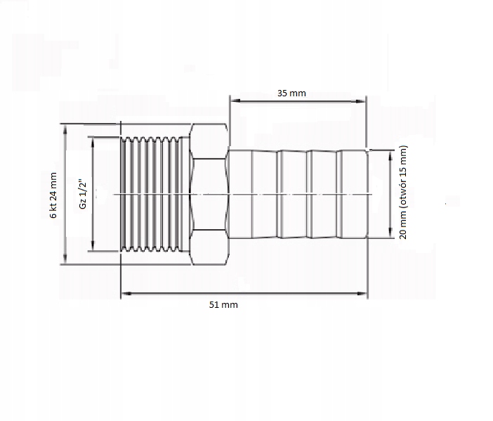 KOŃCÓWKA DO WĘŻĄ GZ 1/2" WĄŻ 19mm MOSIĄDZ Kod producenta 1/2