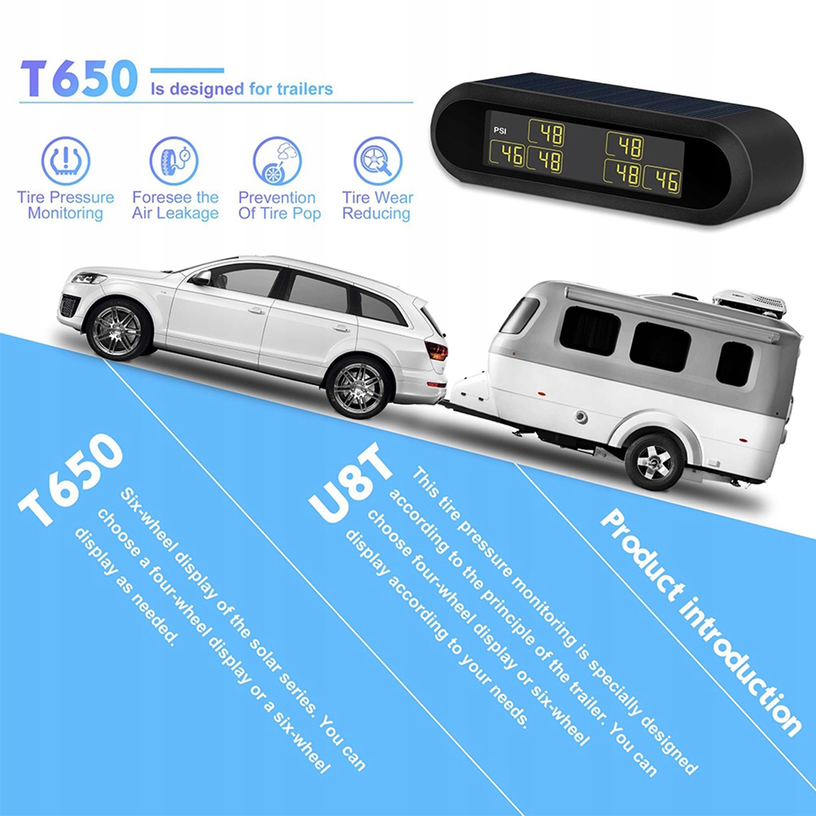 Belaidė TPMS sistema kemperiui su 6 išoriniais jutikliais, iki 8 bar, WF