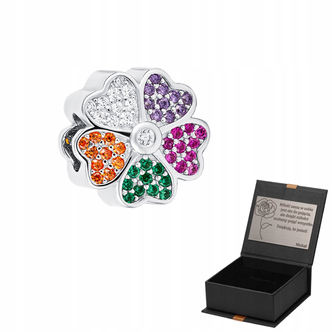 Stříbrný přívěsek na náramky s barevnou květinou Dárek Gravírování
