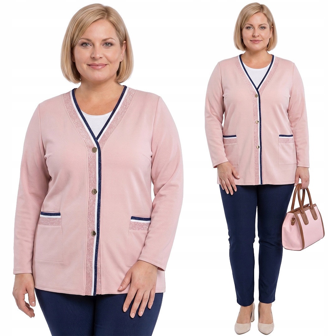 Růžový svetr s modrými pruhy plus size velikost 56