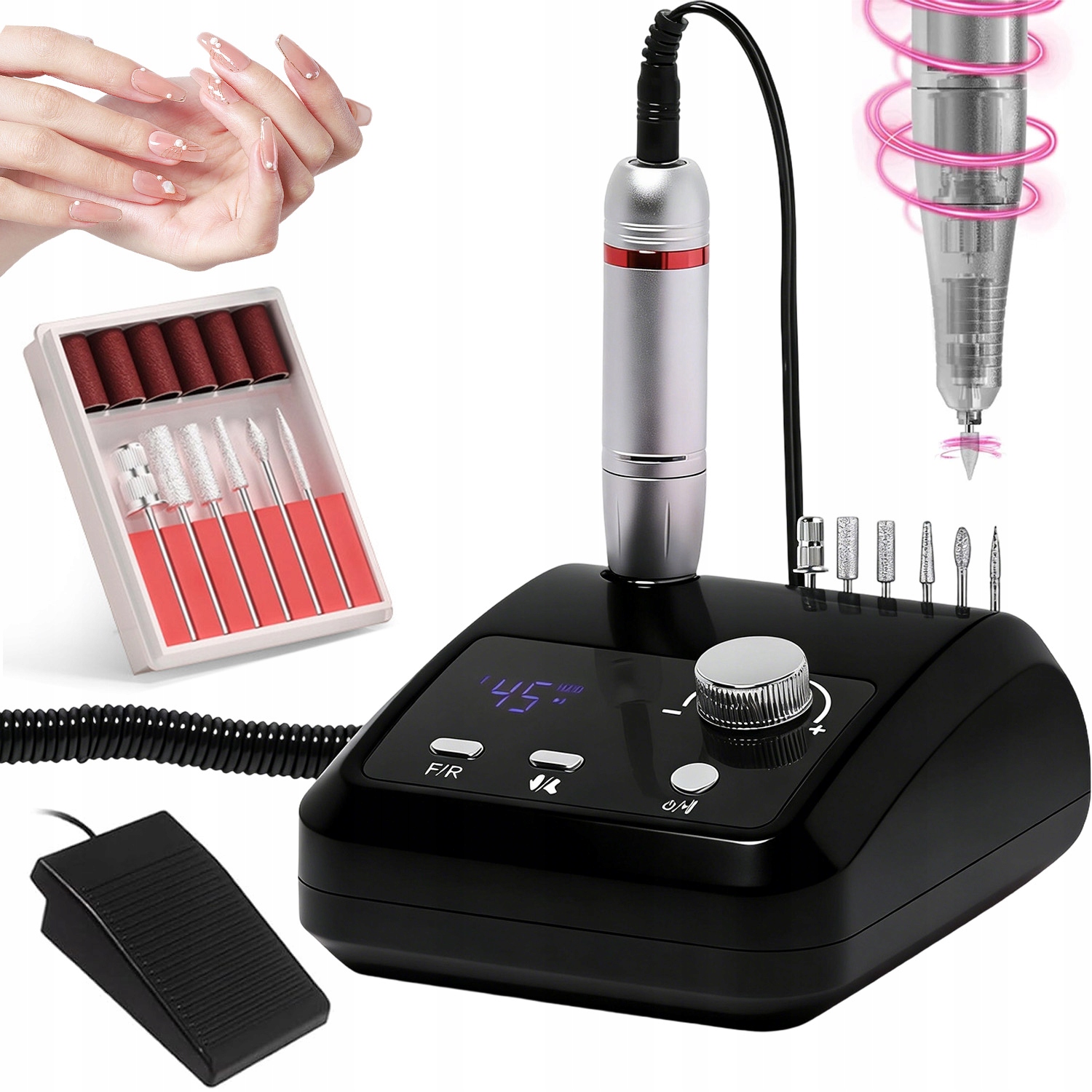 Bruska Na Nehty 45000 Rpm S LCD Displejem A Pedálem A Regulací Rychlosti