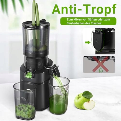AMZCHEF Wolnoobrotowy Wyciskarka 250W 135MM Do Warzyw i Owoców 1,8L Czarna — miniatura 4