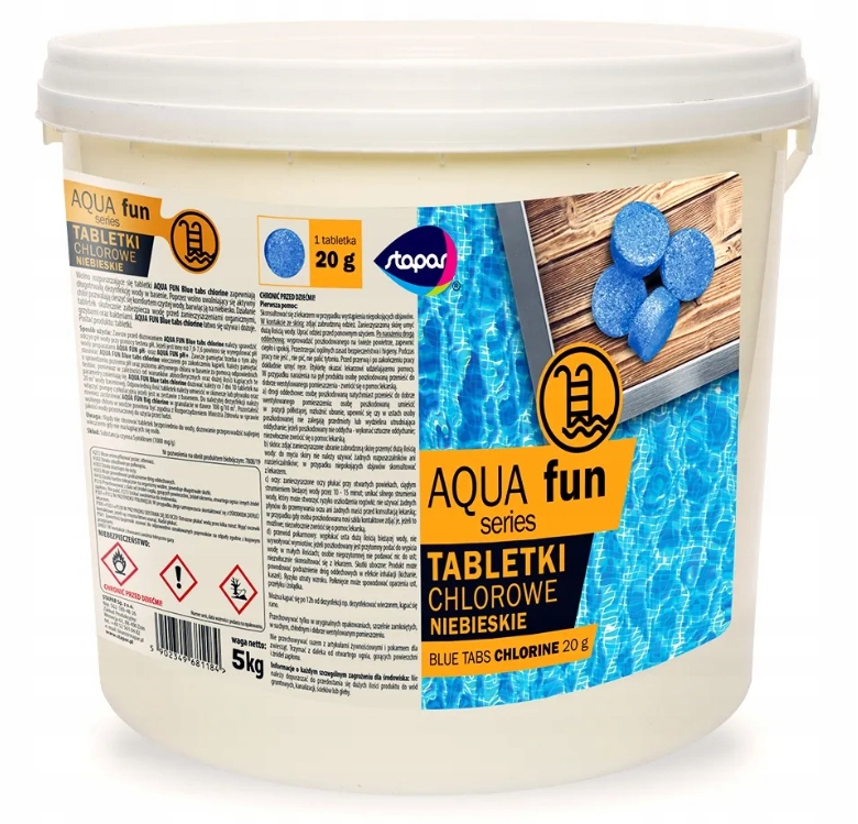 Aqua Fun Tabletki Chlorowe Niebieskie 20g Chlor Chemia Do Basenu 5KG