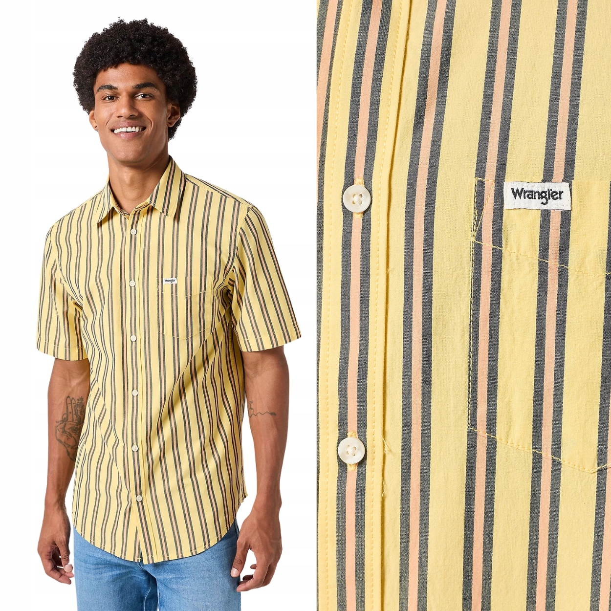 Wrangler 1 Pkt Shirt Dusky Citorn Bavlněná Košile S Pruhy Krátký Rukáv M