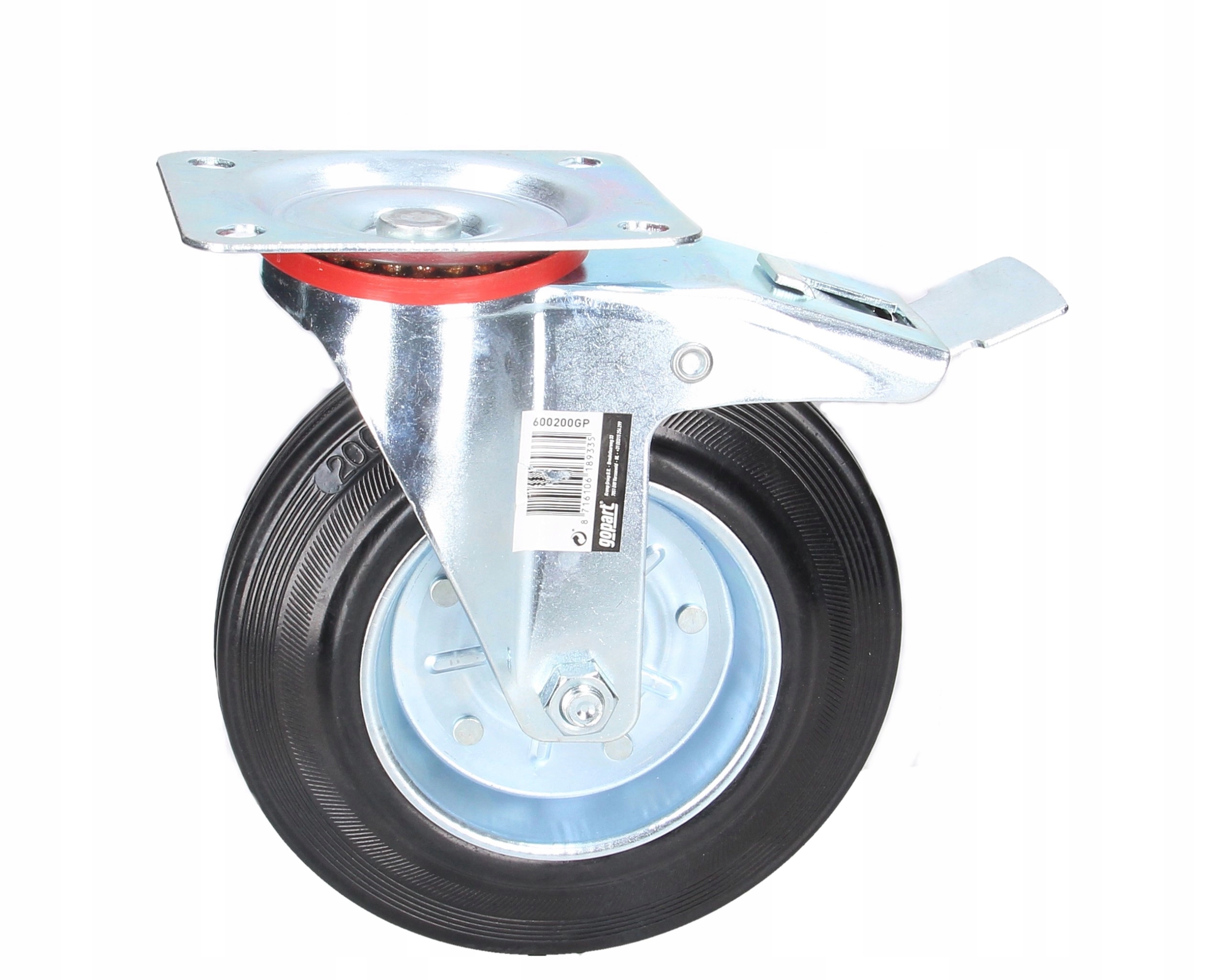 Otočné kolečko 200 mm 200 kg, kovově gumové s brzdou pro kočárky