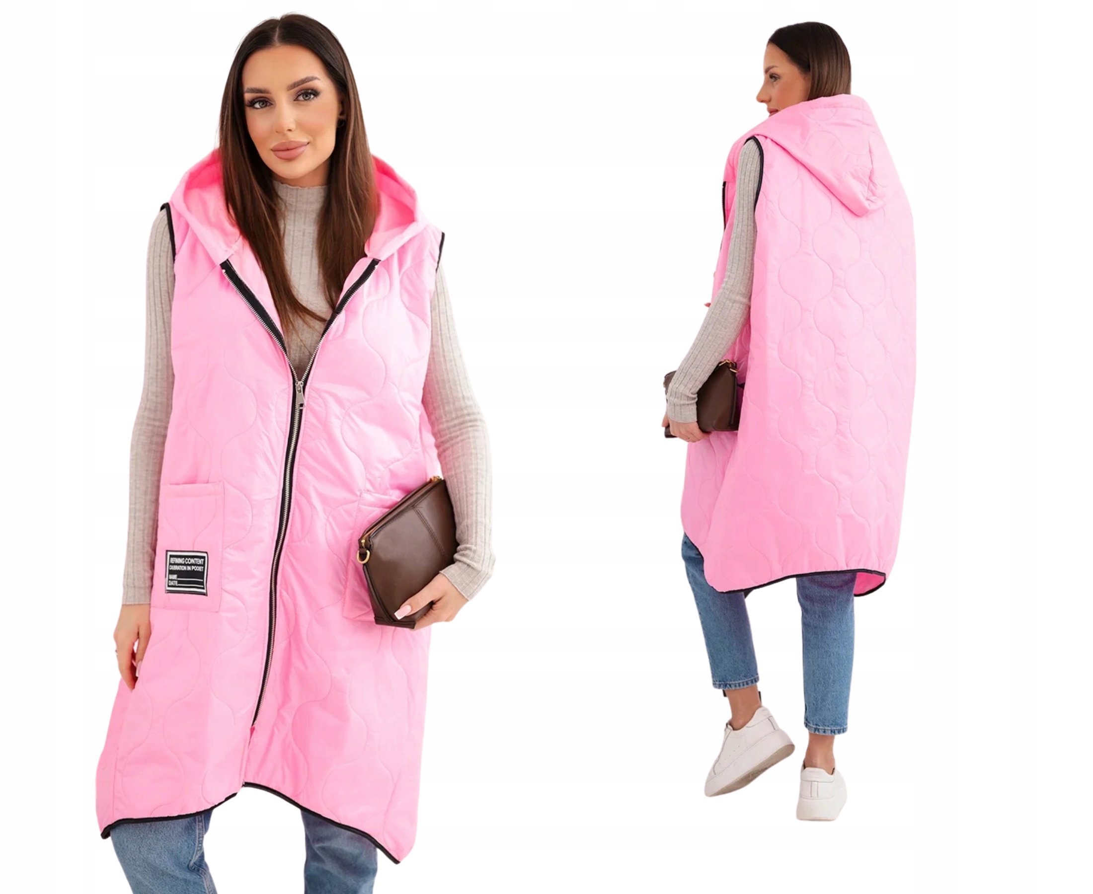 Cukrově růžová dámská prošívaná zateplená bunda Plus Size s kapucí