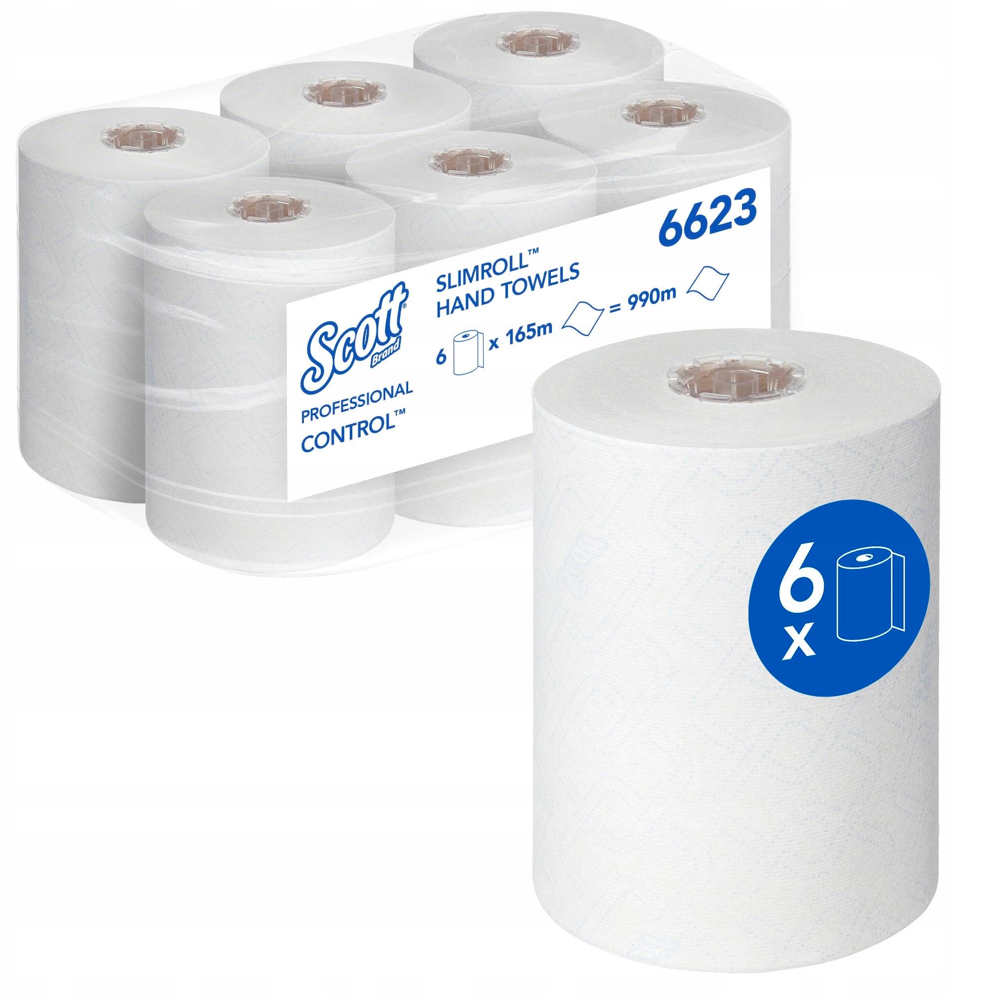 Scott Control Slimroll rolujúce utierky, 1-vrstvové biele, 990 m