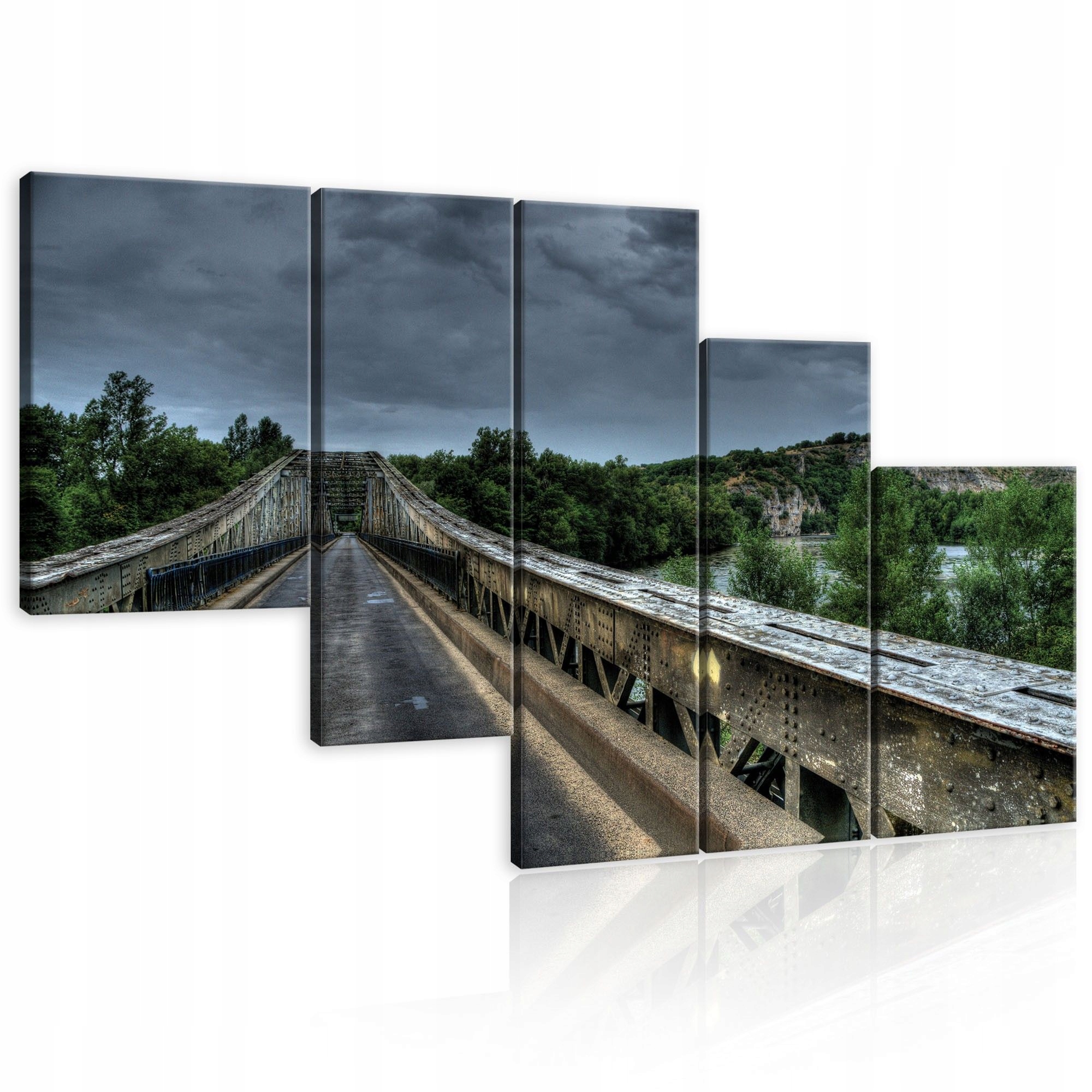 Obraz 170x100 starý most kovový rieka les zamračené nebo cesta príroda