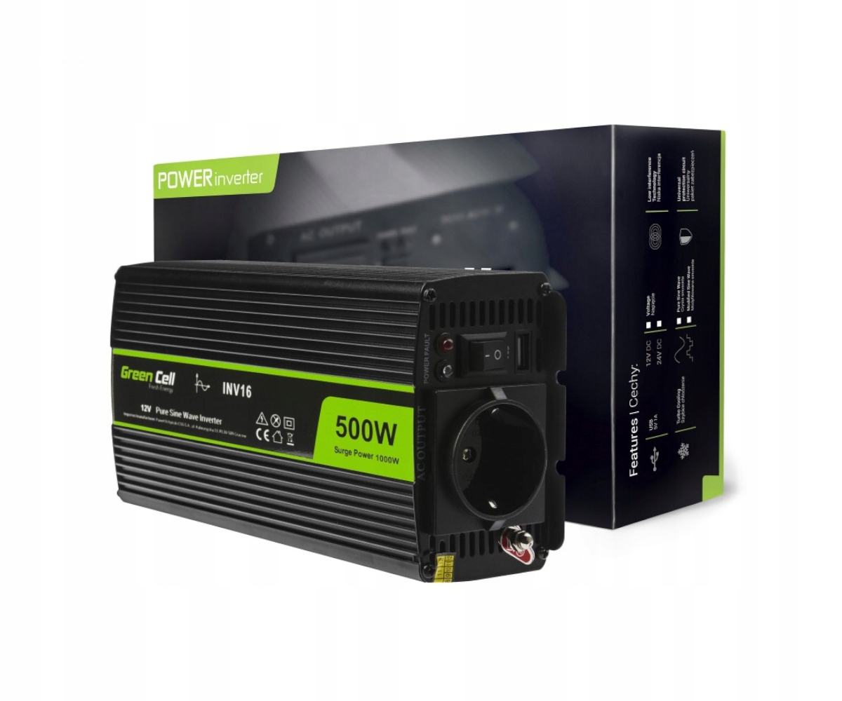 

Przetwornica Green Cell 12V 230V Pure Sine 500W