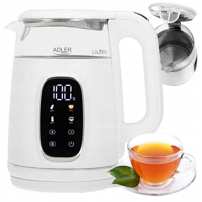 Czajnik Elektryczny Bezprzewodowy Szklany 1.7L 2200W Led Panel Biały Adler