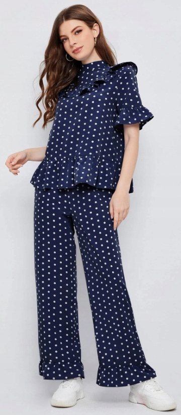 SHEIN KOMPLET GRANATOWY W GROSZKI DAMSKI 34 V3F