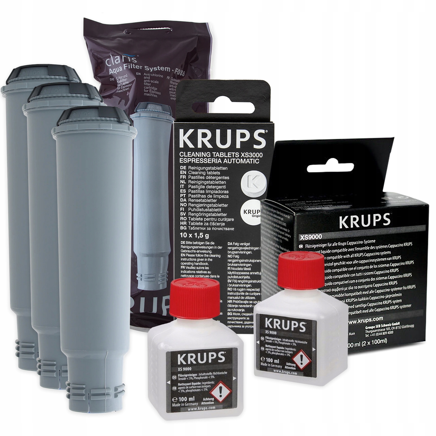 3x Filtr vody pro kávovar Krups Čisticí kapalina Odmašťovací tablety