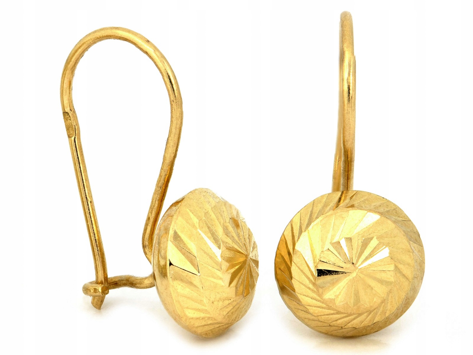 Klasické zlaté 585 náušnice lesklé diamantové polokoule na biglu 1.97 g