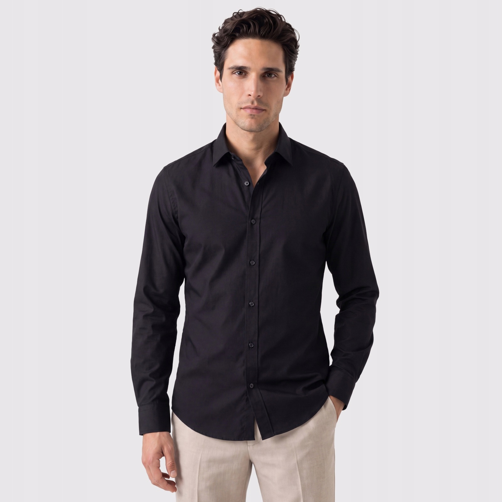 Černá pánská košile s vlnou Slim Fit Pako Lorente vel XXL
