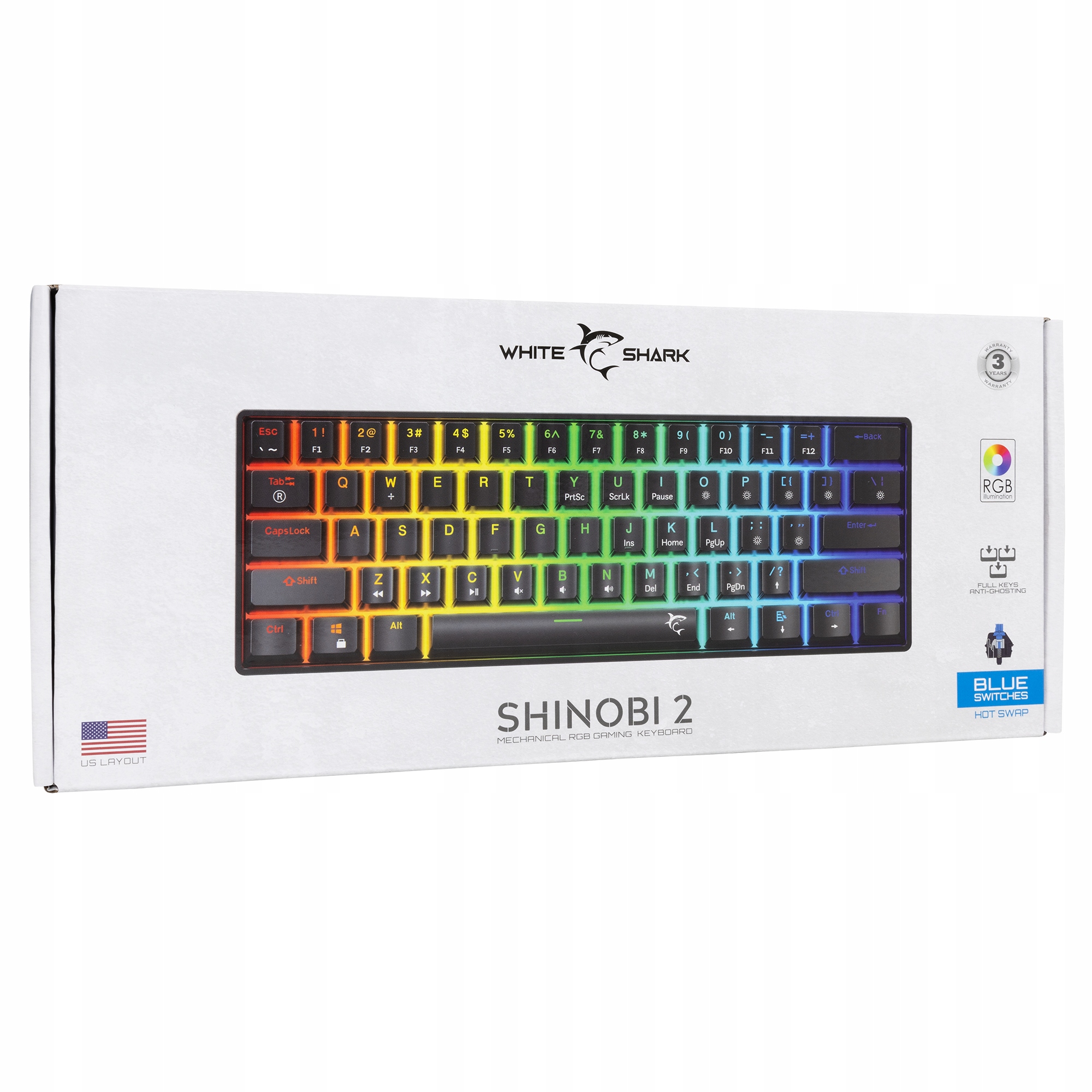 Klawiatura Gamingowa Mechaniczna White Shark Shinobi 2 Rgb Blue Switch