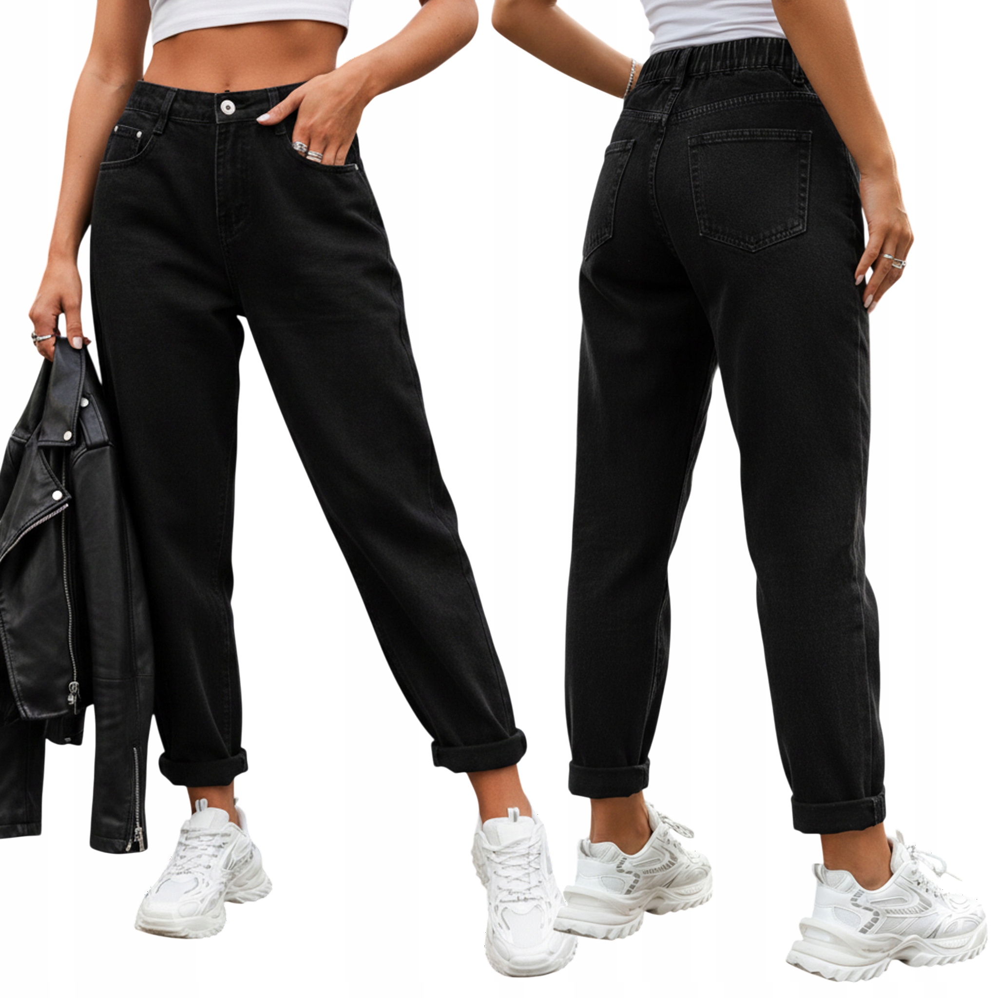 Jeansy damskie z wysokim stanem mom fit czarne UY2903 S