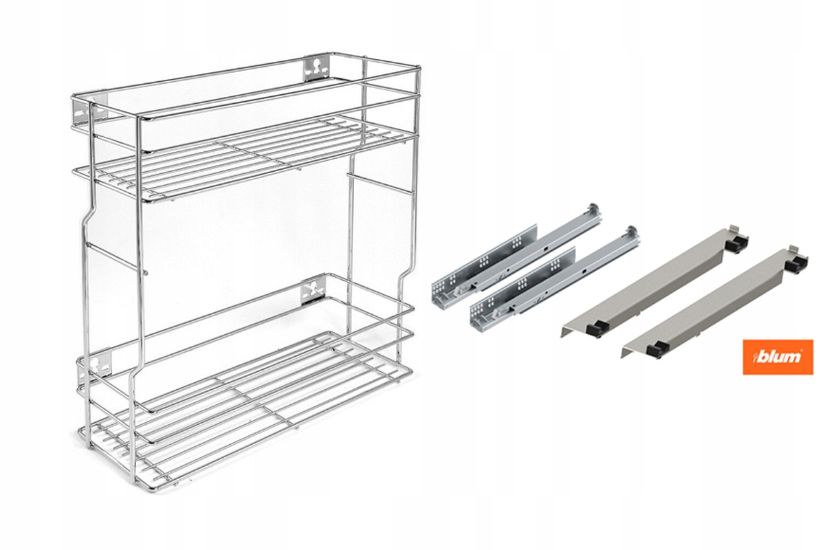 Cargo do skrinky ľavé 25 cm 250 Efekt Chrom 2p tichý zatvárač Blum plný výsuv