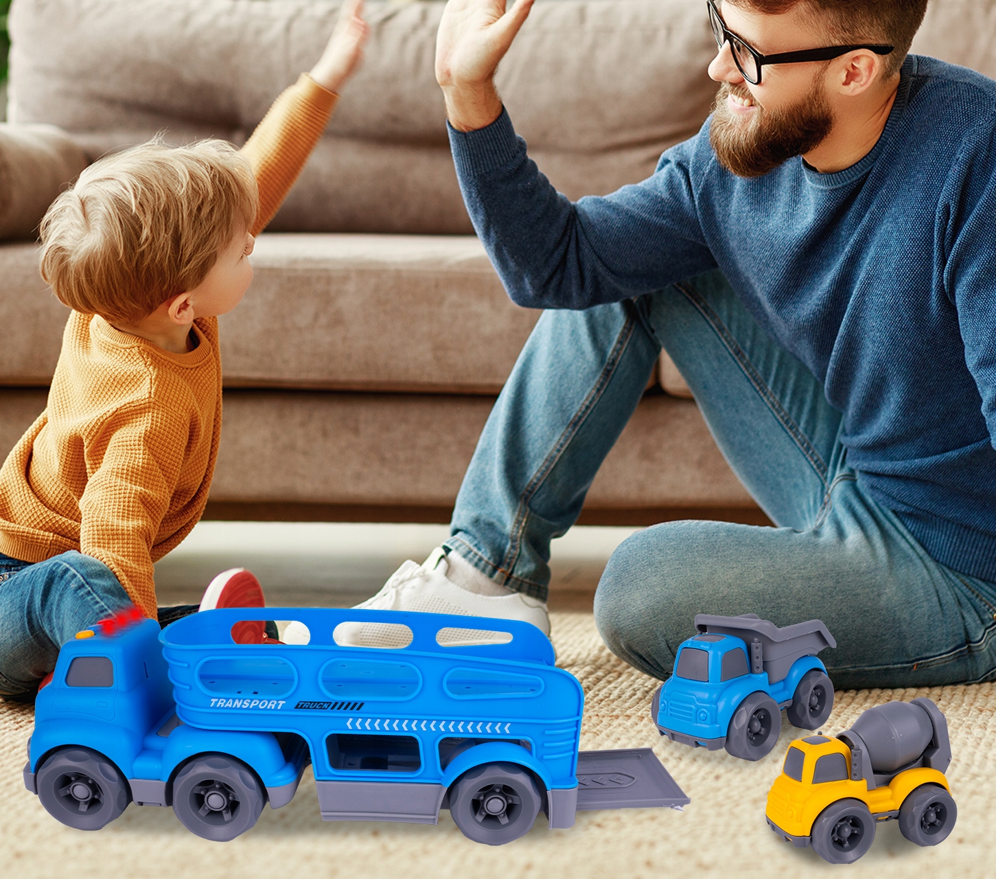 AUTO LAWETA CIĘŻARÓWKA SAMOCHODZIKI DLA DZIECI SAMOCHÓD BETONIARKA DZWIĘK Marka MalPlay