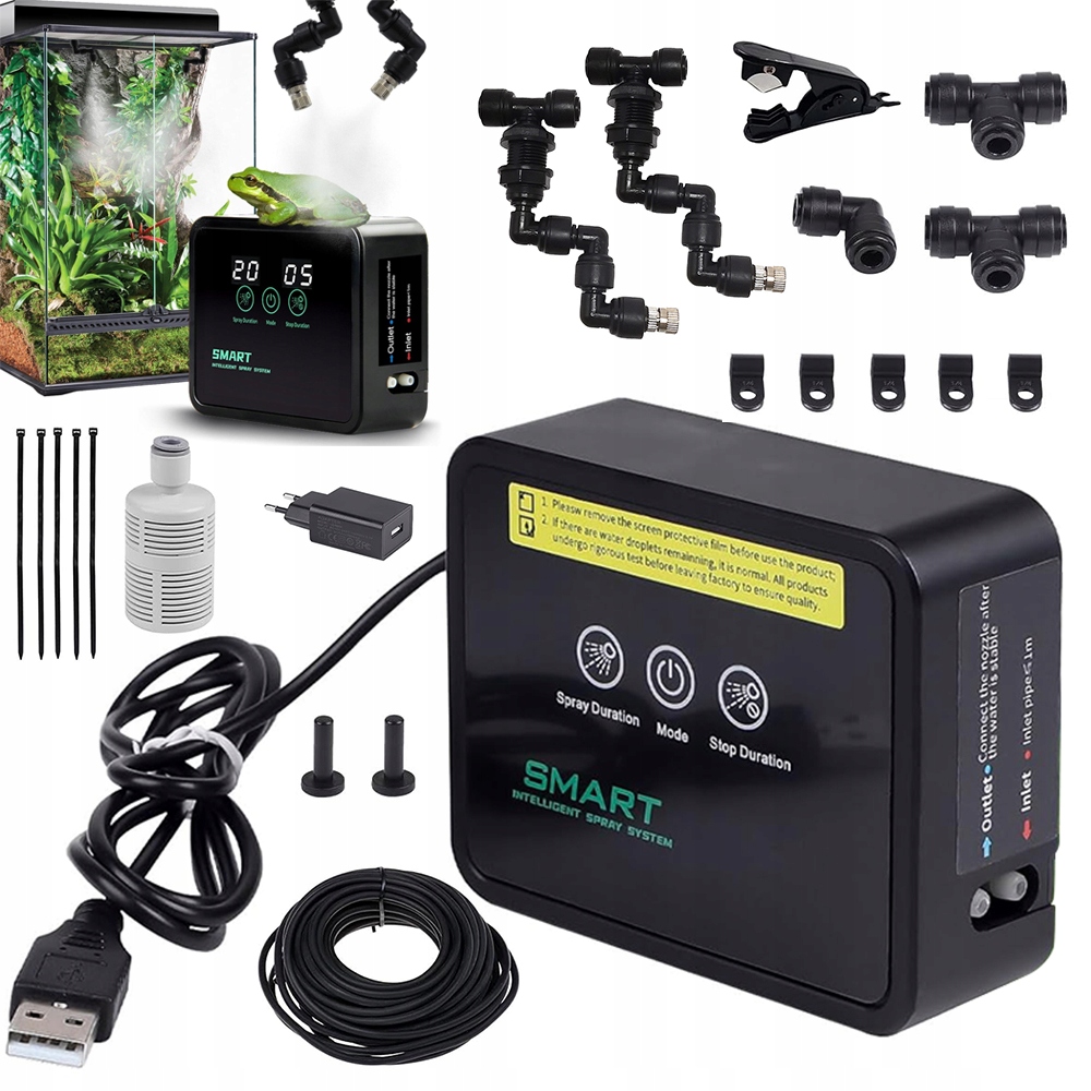 Zvlhčovač s časovačem 360° pro terárium s nastavitelnými tryskami pro zvířata