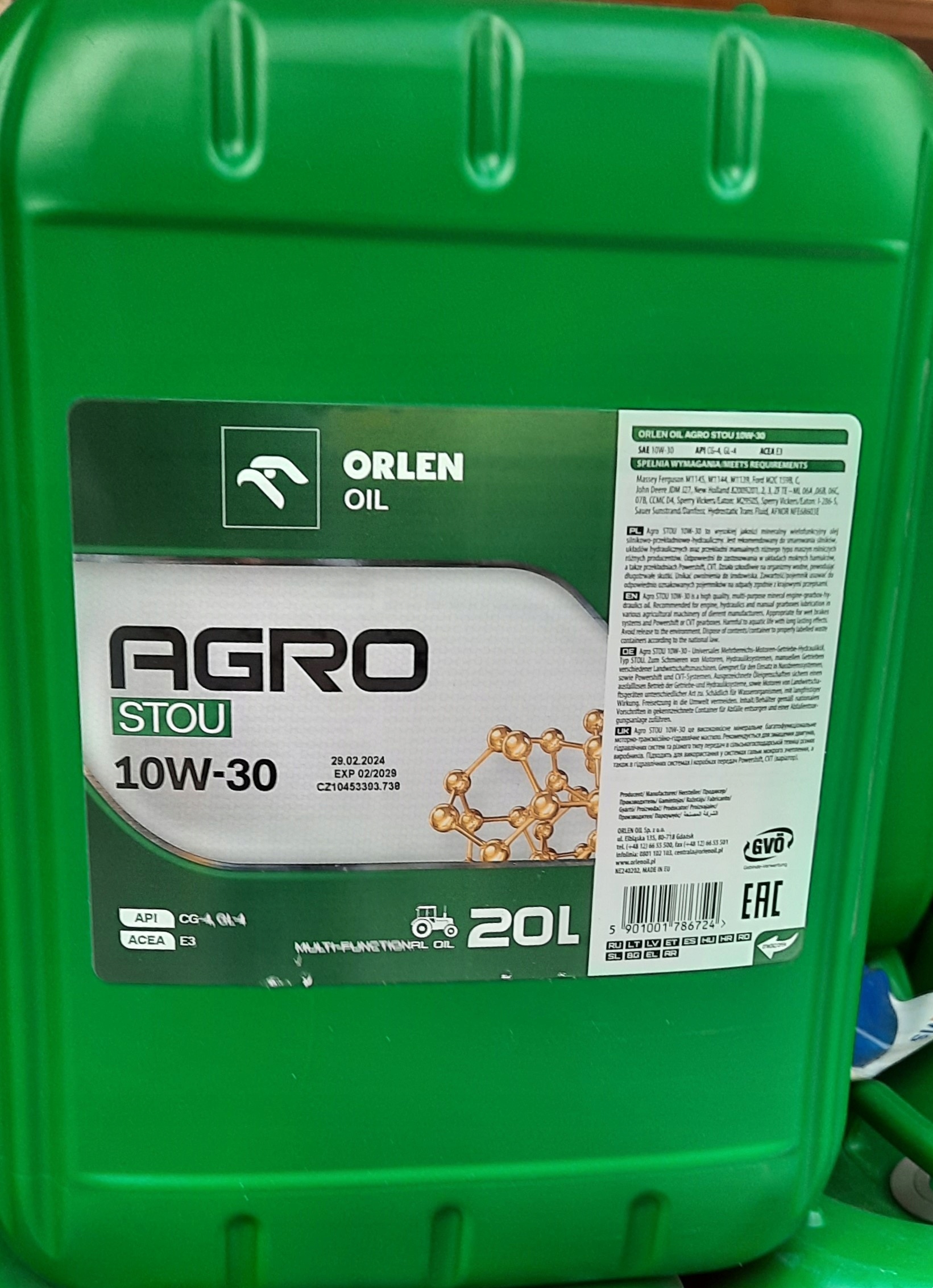 OLEJ ORLEN/LOTOS AGRO STOU 10W30 20L |WIELOFUNKCYJNY | DO MASZYN ROLNICZYCH Producent Orlen Oil