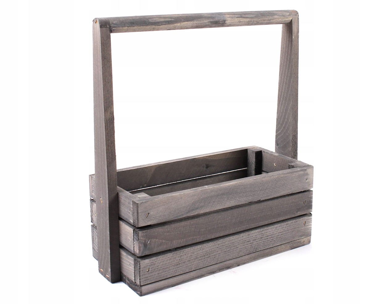 

Szara Skrzynka Drewniana Z Pałąkiem 30x13x11/31 cm