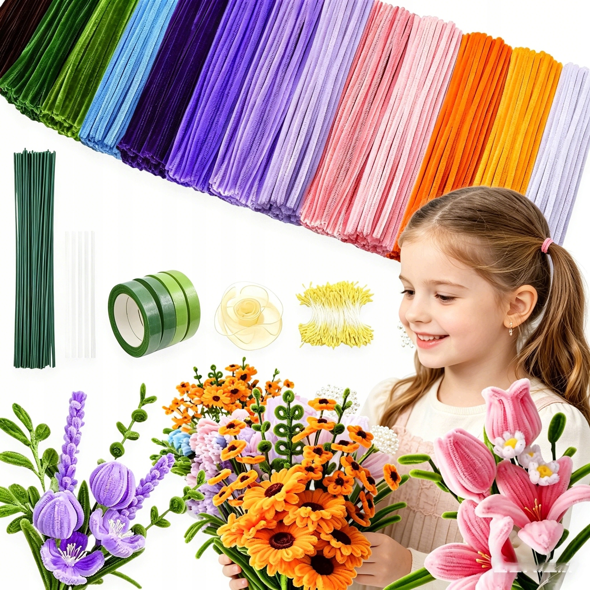 Ozdobné Drátky Kreativní Floristické Nadýchané Vytěráky Barevné 800KS XXL