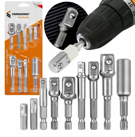 REDUKCJE ADAPTERY DO WKRĘTARKI NASADKI 1/4 3/8 1/2 9szt