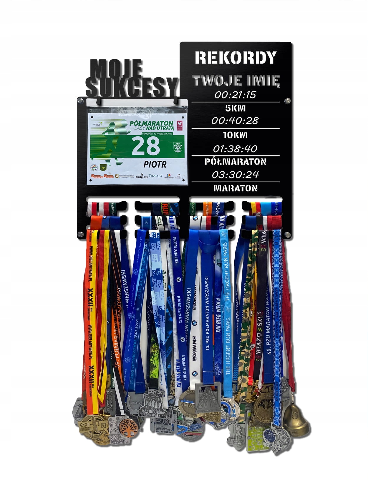 Wieszak na medale i numery startowe Rekordy Biegowe Run twoje imię 344.1
