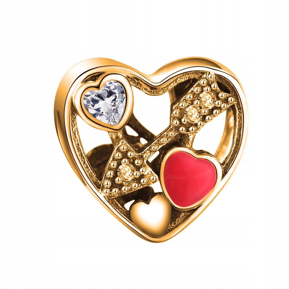 Zlatý Charms Srdce Šíp lásky Srdíčko Zamilovaní Stříbro 925