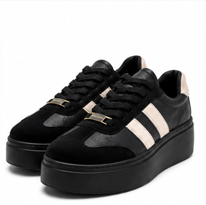 Damskie sneakersy na platformie czarne skórzane 39
