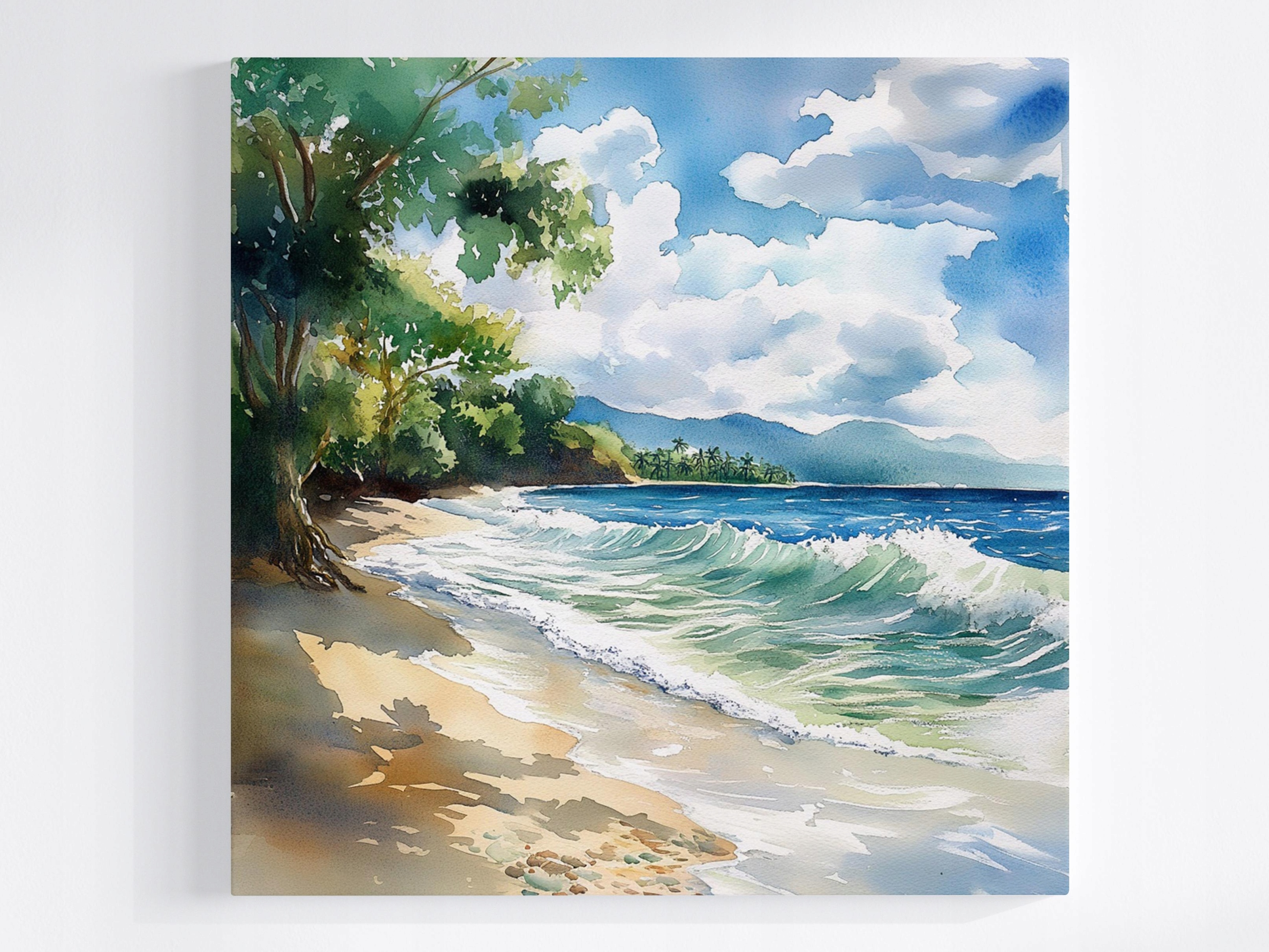 Obraz Na Plátně Canvas Krajina Havaj Tropy Pláž Oceán Vlny Palmy 80x80
