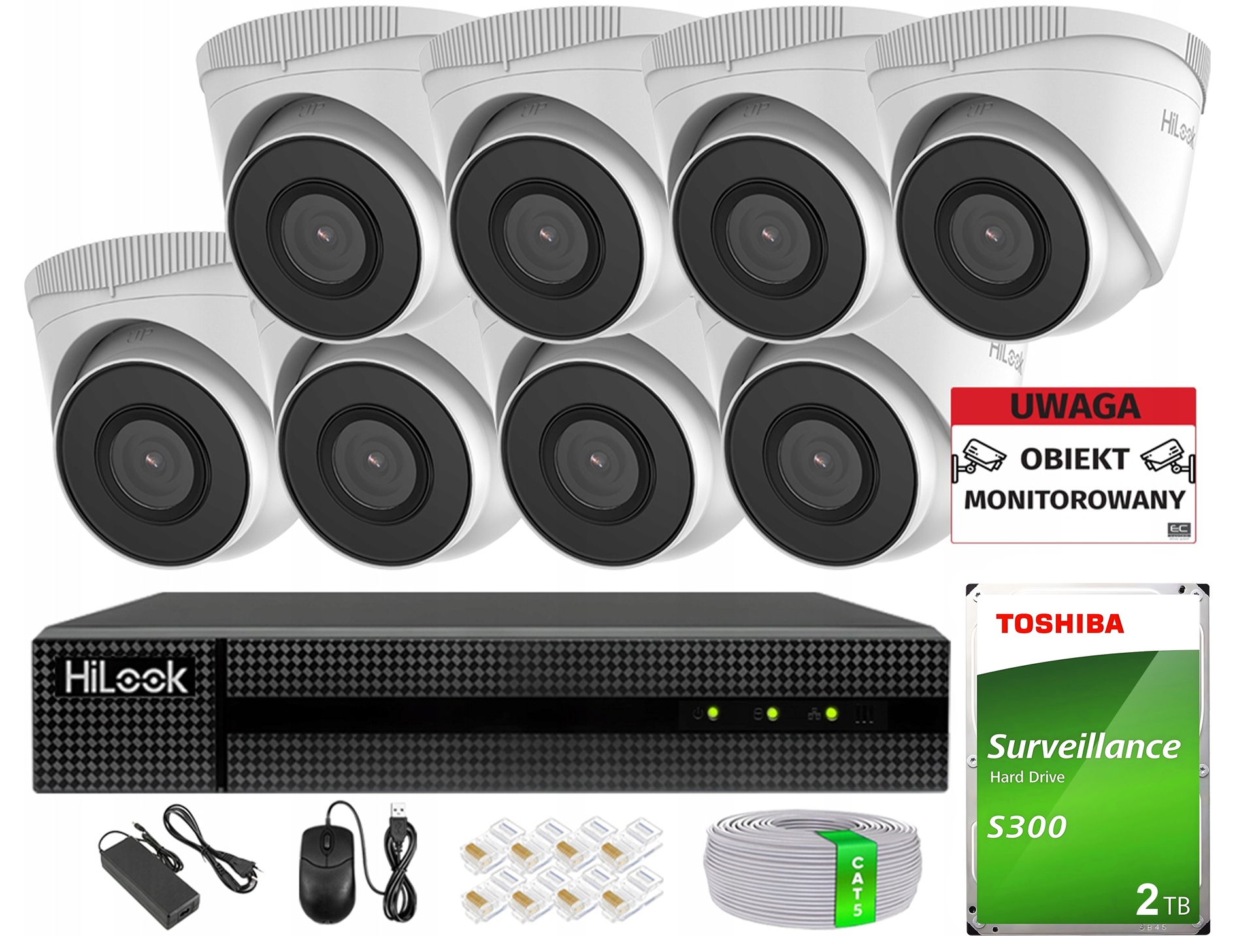 Monitorovací sada 8x Kamera IPCAM-T5 5MPx Disk 2TB HiLook od společnosti Hikvision