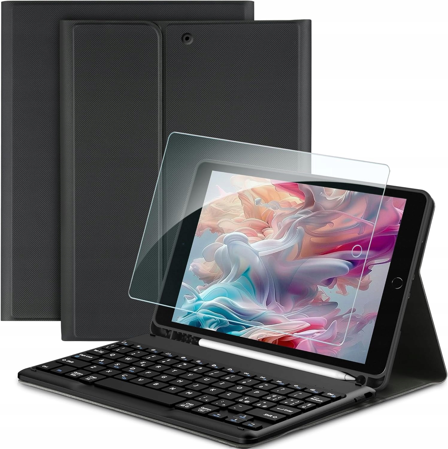 Klávesnica pre iPad 10.2 7/8/9 gen s puzdrom Qwerty s držiakom na dotykové pero, čierna