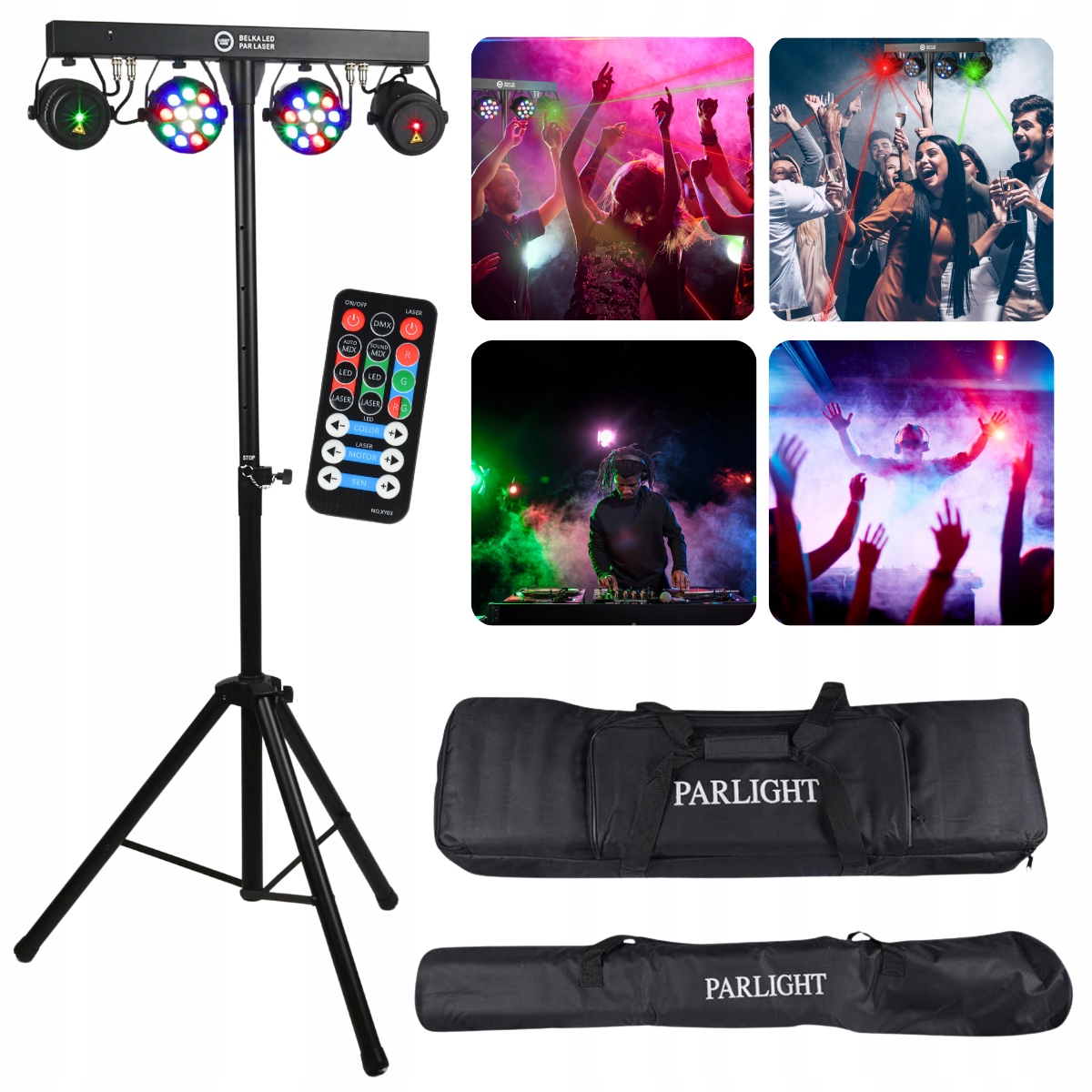 Osvětlovací Sada 2x Reflektor Par 2x Laser Nosník Stativ Pouzdro Pilot