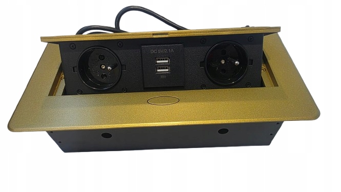Zásuvka/modul/zapuštěný box Oval nábytkový port 2GNIAZDA+2USB zlatá barva