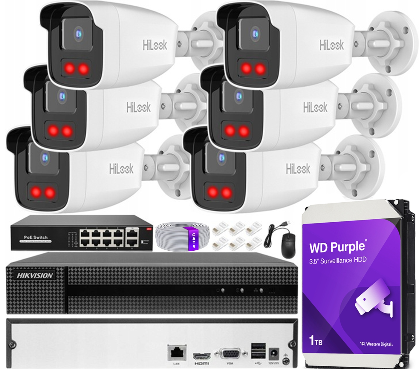 Sada na monitorovanie 6 Ip kamier Hilook 4Mpx Výkonný IR50m rekordér Hikvision