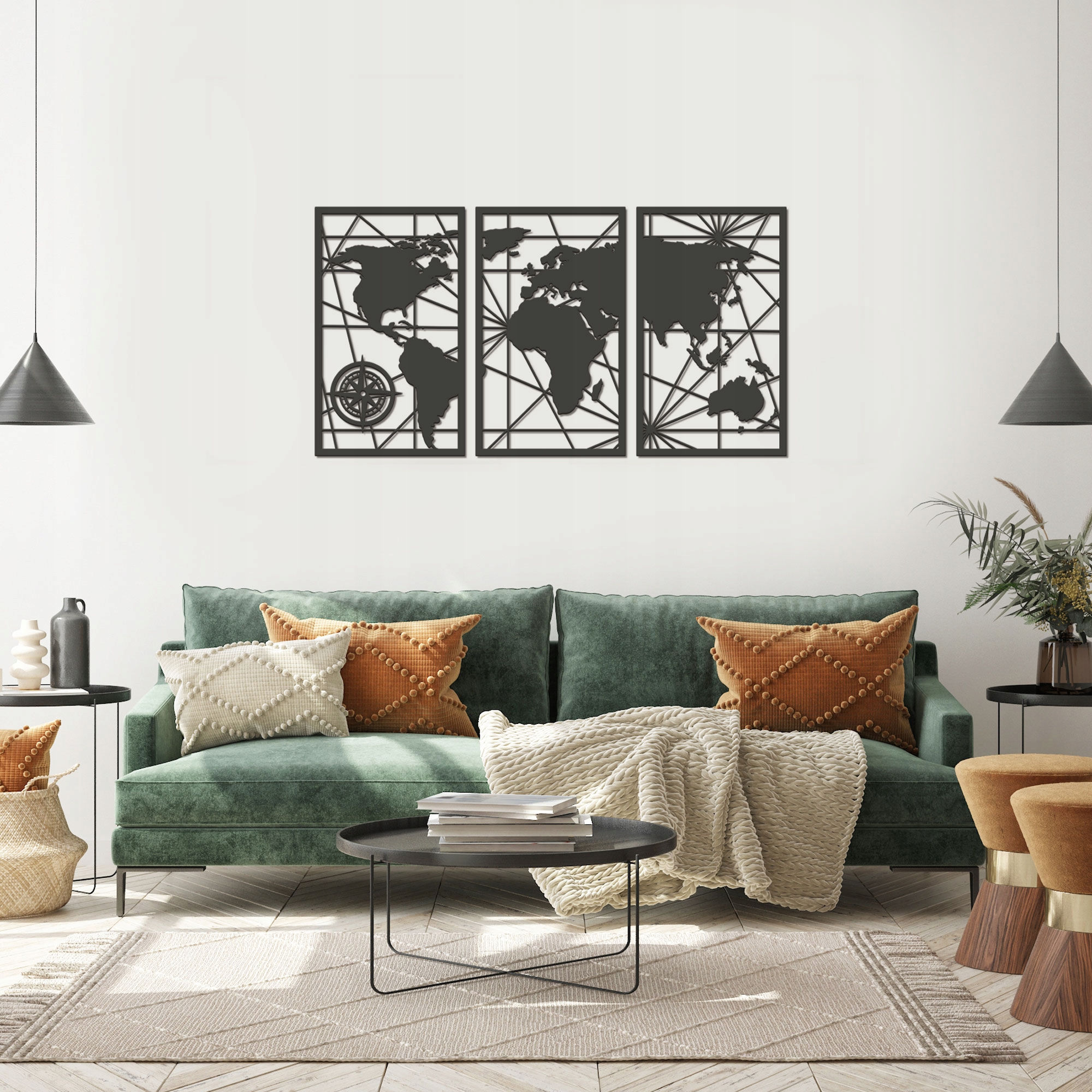 Mapa Świata na ścianę, Komplet 3 paneli Materiał wykonania płyta MDF