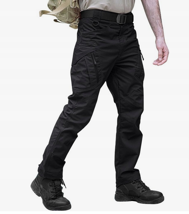 Męskie spodnie outdoor rekreacyjne cargo Tacvasen dużo kieszeni czarne 40