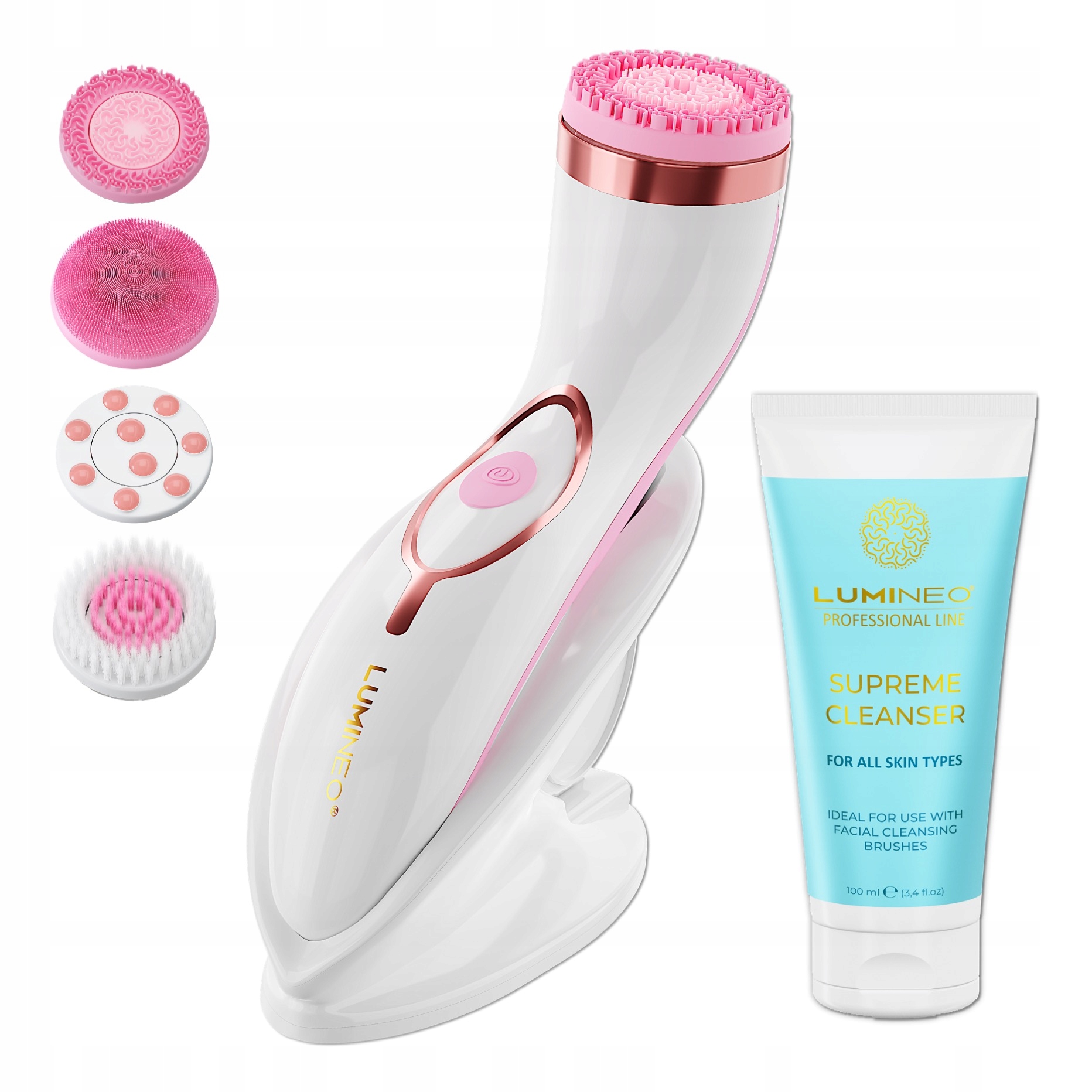 Lumineo Brush Pro růžový 4 nástavce gel na obličej Lumineo