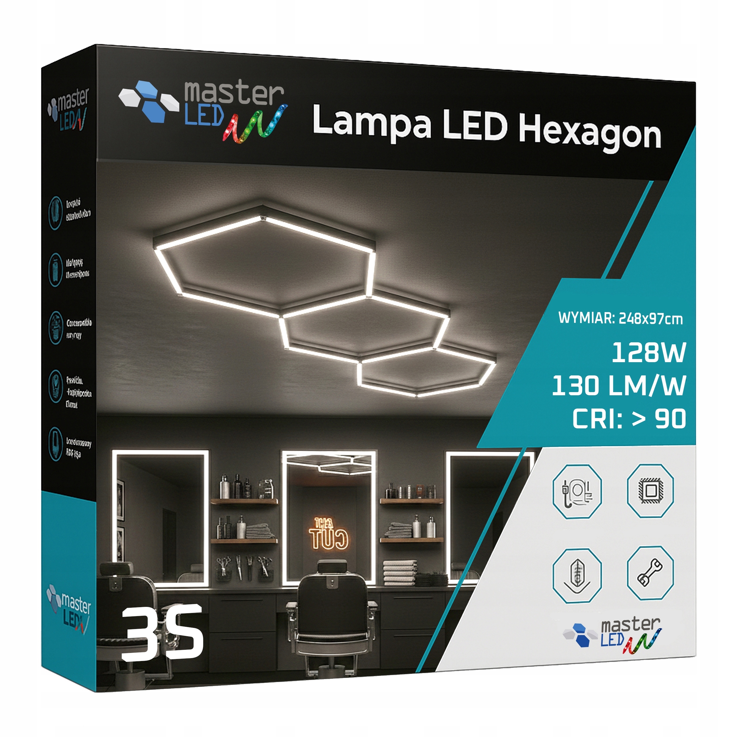 Led lampa Hexagón Stropný panel Osvetlenie pre garáž Dielňa 248x97 cm