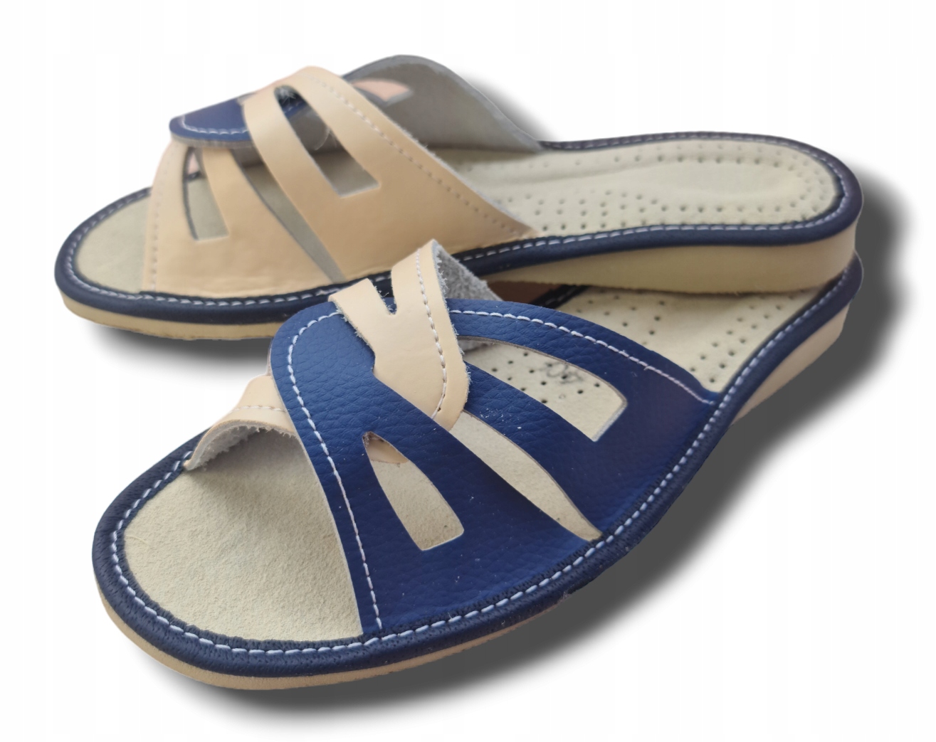 Pantofle Klapki Laczki Damskie Skórzane Rozmiar 40 Granatowe Rozmiary 36-41 Marka inna