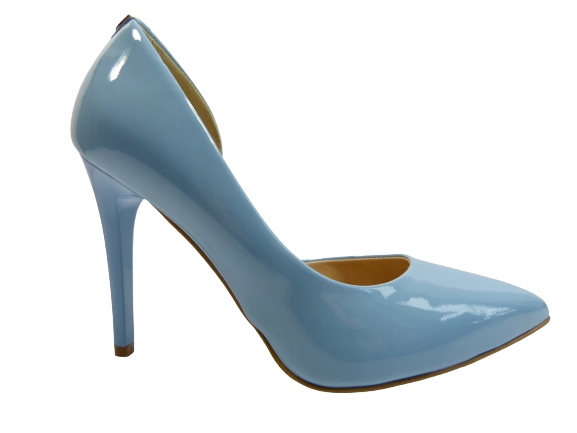 Světle Modrá kožená páska s vykrojeným bokem kožené lodičky na podpatku Sala 38,5