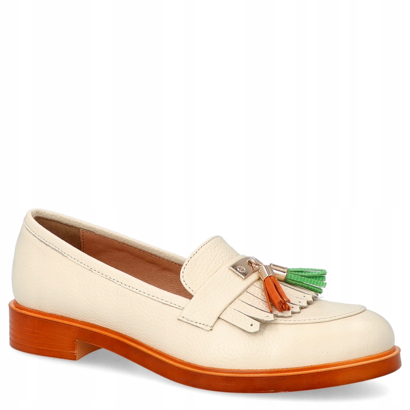 Kožené mokasíny na kontrastní podrážce Tymoteo A1002 Krémové 40