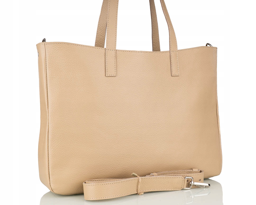 Dámská shopper kabelka XXL béžová z přírodní kůže A4 elegantní