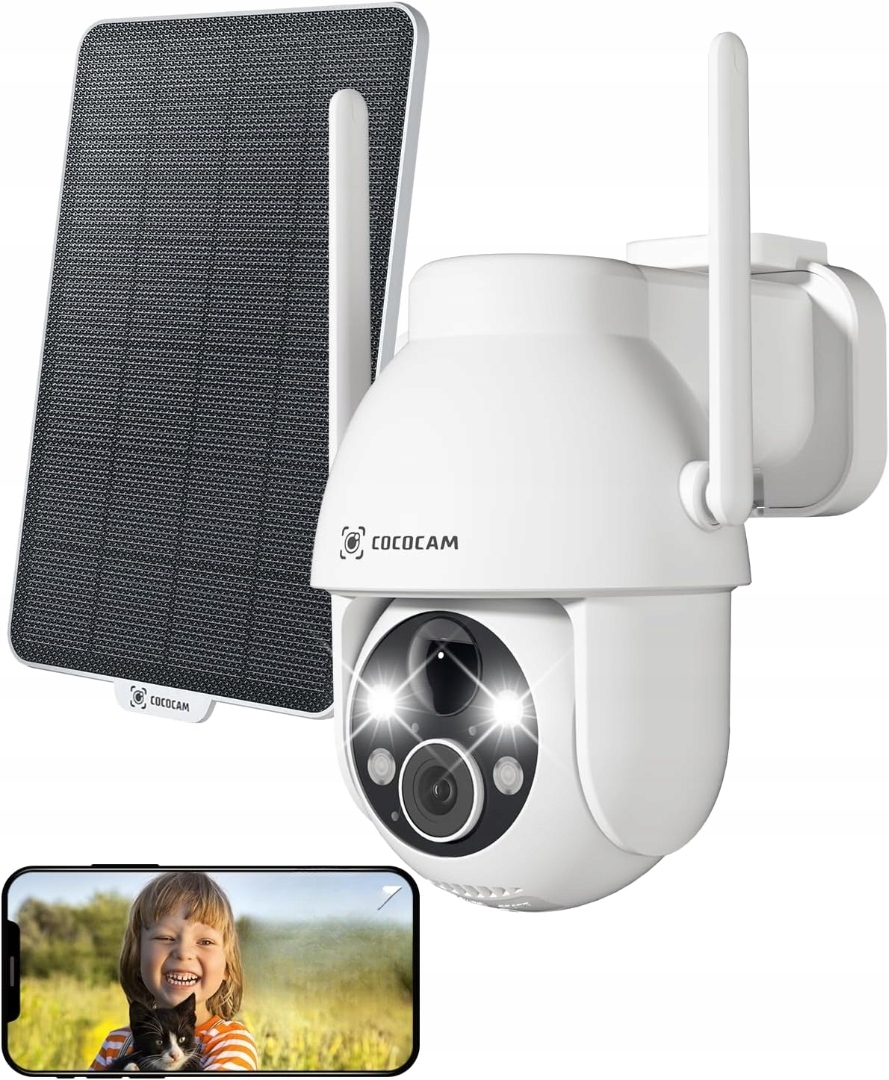 Vonkajšia Bezpečnostná Kamera Cococam 360° IP66 Solárny Panel Sada