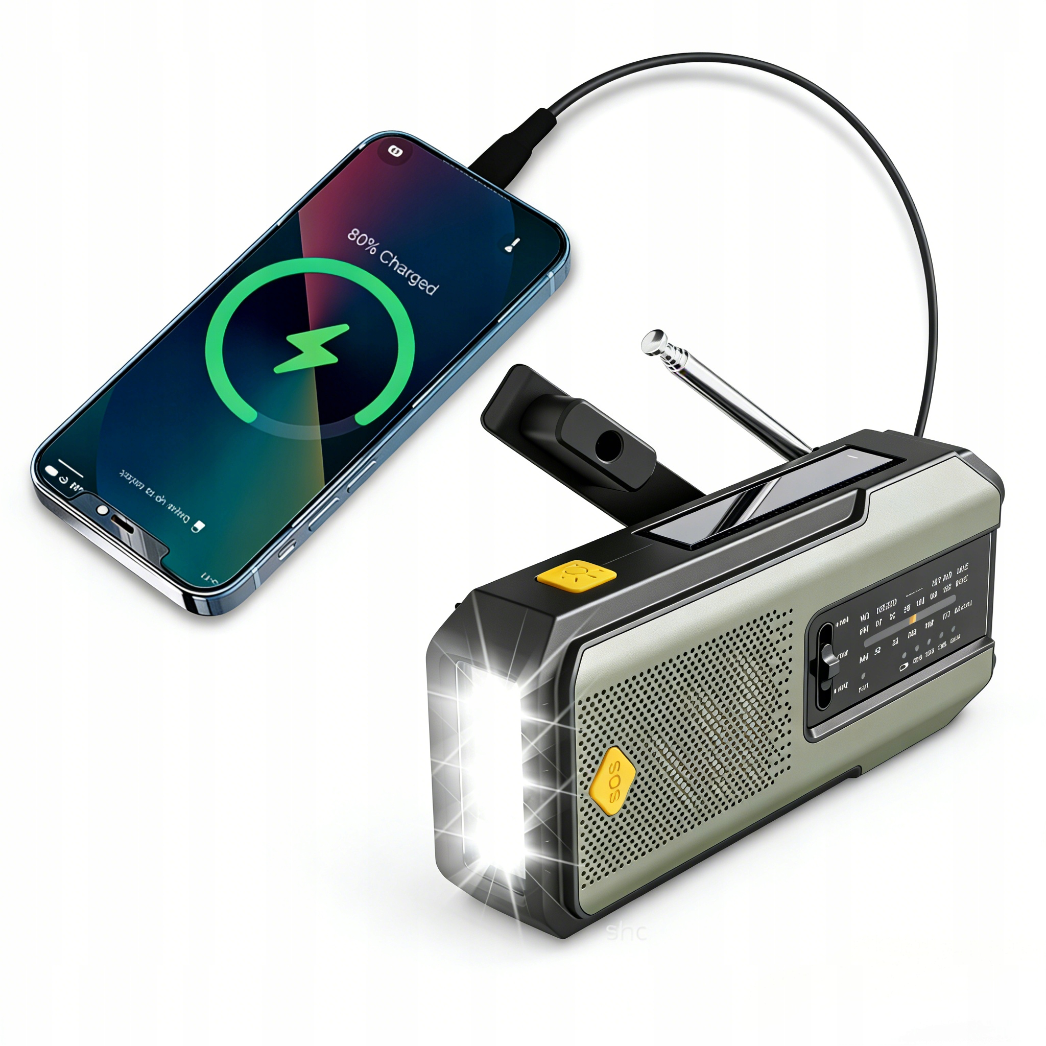 Přenosné Solární Rádio Klika Sos Dynamo Nouzová Svítilna Powerbanka