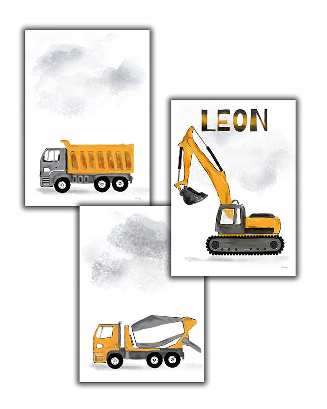 

3 szt wywrotka koparka betoniarka auto plakat a3